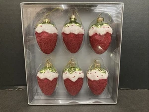 Retired Pier 1 Imports Set Of 6 Handblown Strawberry Ornaments Vintage - SEALED - Picture 1 of 7