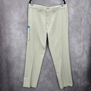 Haggar Khaki Cool 18 Pro Comfort Slacks Dress Pant Plain Grip Flat Front 34Wx30L - Picture 1 of 8