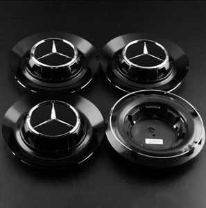 4x Gloss Black Centre Cap For Mercedes One Piece Cap C63 E63 AMG - Picture 1 of 2