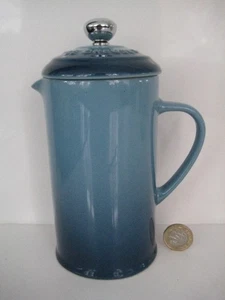 VINTAGE RARE SMALL SIZE LE CREUSET TEAL OMBRE POTTERY CAFETIERE COFFEE POT JUG - Picture 1 of 12