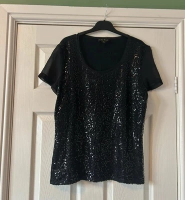 Indigo Moon Size M T-Shirt Women’s Sequin Black Vintage glitz Christmas Gatsby - Image 1 of 4
