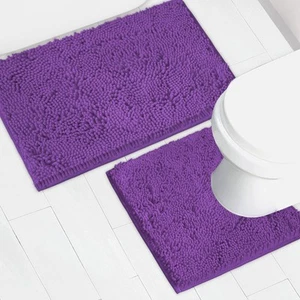Bathroom Rugs Chenille Bath Mat 2 Piece Set, Super Absorbent, Strong Pvc Non Sli - Picture 1 of 9