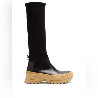 Jil Sander Botas Altas Cuero y Jersey Buceo Negro y Tostado 39 EE. UU. 8,5 Italia Foto 1 de 4