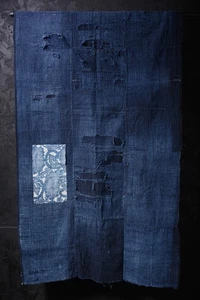 Japanese Fabric Cotton Vintage Kimono Antique Indigo Blue RANRU 79.5"/KIL37/920 - Picture 1 of 10