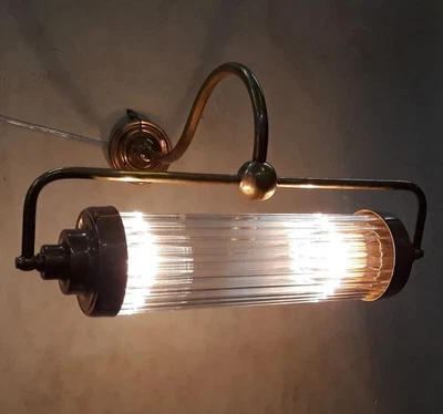 Nautical Vintage Art Deco Brass Wall Sconce Lamp – Glass Rod Ship Light Antique - Image 1 of 4