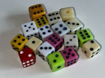 Mixed Colour 6 Sided Small Dice Job Lot Bundle X18 Plastic Acrylic Board Games - Image 1 of 4