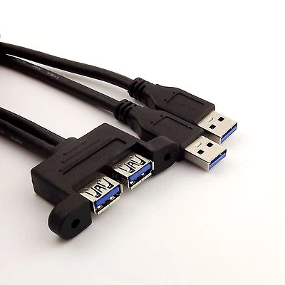 1pcs Dual USB 3.0 A Male to Dual USB 3.0 A Female Socket Panel Mount Y Cable 1FT - Image 1 of 4