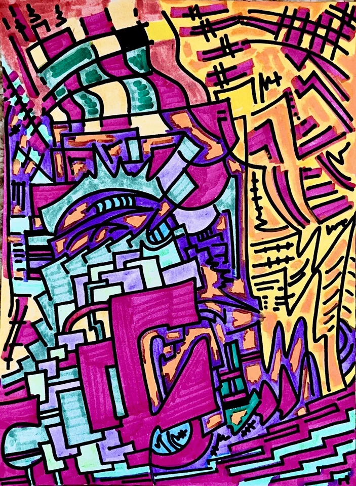 Moderno Psicodélico Abstracto Cubismo Graffiti Arte Pintura Dibujos Animados Ilustración Foto 1 de 1