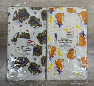 Lot of 2 VTG Y2K Halloween Fall Paper Table Covers Tablecloths 54x96" USA Made - Picture 1 of 12