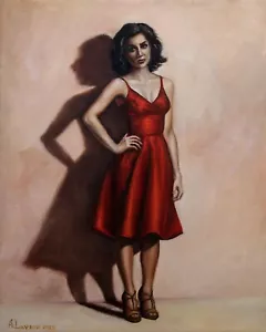 Lady In Red 2. 2025 (oil on canvas by Alex Lavrov) 8"x10" realism, expressionism - Picture 1 of 5
