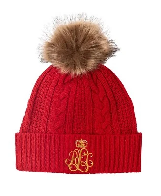 Ralph Lauren Mujer Logo Estrás Cable Gorro Puño Sombrero con Pom Martin Rojo $58 Foto 1 de 3