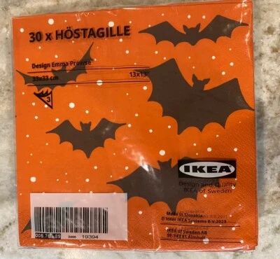 Ikea Halloween Paper Napkins Pack of 30 Orange w/ bats 13x13"  Quick FREE SHIP - Image 1 of 4