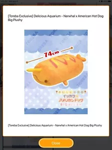 Neu mit Etikett Delicious Aquarium Narwhal x American Hot Dog Stofftier Plüschtier Toreba Exkursiv! - Bild 1 von 7