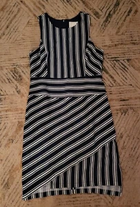 Anthropologie Maeve Navy Blue White Linen Striped Sleeveless Sheath Dress Medium - Picture 1 of 5