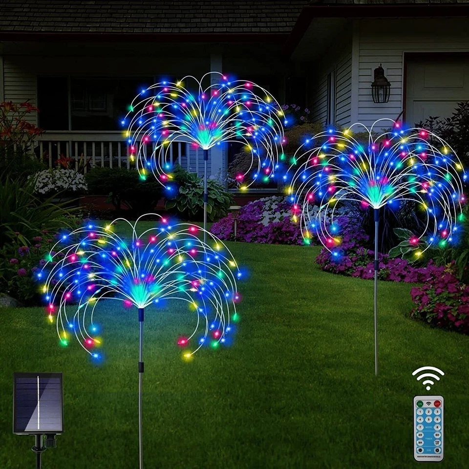 Decor 3PCS 360 LED Solar Firework Starburst Light Fairy Lamp Garden Path Outdoor