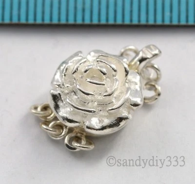 1x STERLING SILVER 3-STRAND ROSE FLOWER PEARL BOX CLASP 11mm #1850 - Image 1 of 3
