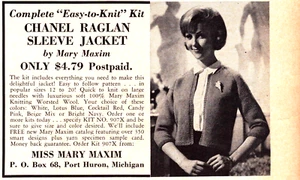 Mary Maxim Knitting Chanel Raglan Sleeve Jacket Port Huron Vintage Print Ad 1963 - Picture 1 of 4