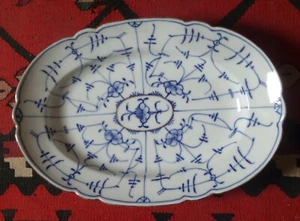 a) Kgl. priv.TETTAU um 1930 Strohblume indischblau Goldrand 1 SERVIERPLATTE 30cm - Bild 1 von 3