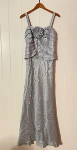 Jessica Howard Womens Dress Size 12 Silver Satin Ruffle Floral Applique Formal - Picture 1 of 6