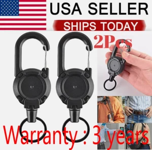 Heavy Duty Retractable Carabiner Car Key Chain Badge Holder Steel Cord Keychain - Picture 1 of 15