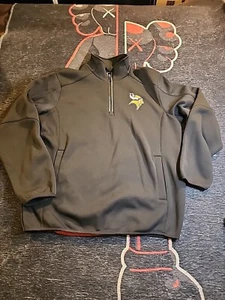 NFL MINNESOTA VIKINGS BLACK 1/4 ZIP UP PULLOVER SWEATER SIZE LARGE - Picture 1 of 13