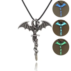 Collana Ciondolo Drago Croce Pelle Luminosa Bagliore Nel Buio Gioielli Uomo - Foto 1 di 7