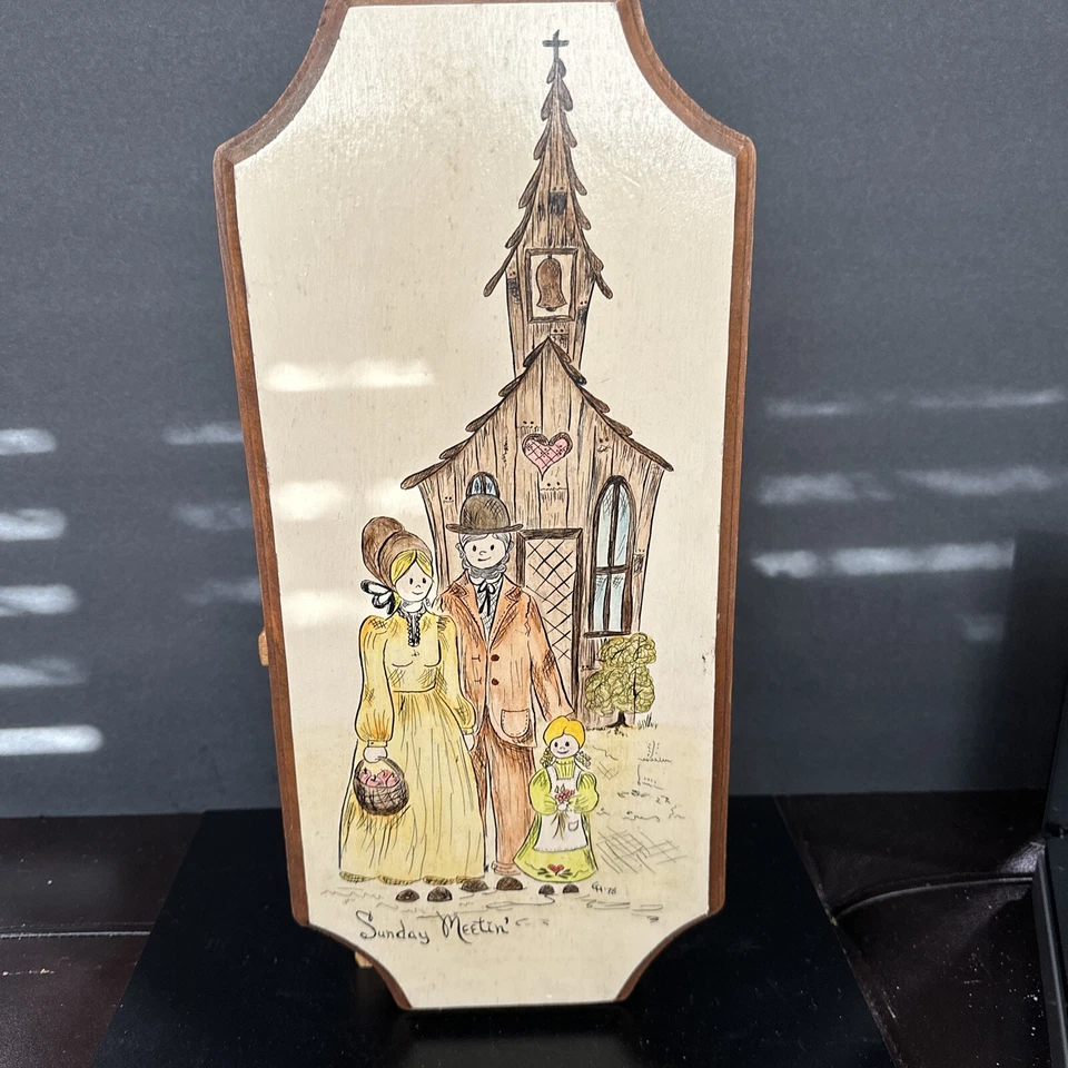 Pintura Primitiva Reunión Dominical Sobre Madera Religiosa Foto 1 de 1