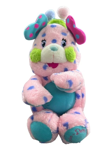 Vtg, Popples Polka Dottie Plush Doll Stuffed Animal Pink Purple Dots 12" 2001 Cover