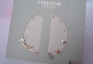 Topshop Lovely Four Earrings Gold tone Flawless Diamante Heart Eye NEW - Picture 1 of 2