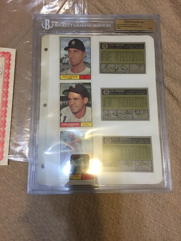 1961 Topps MLB File Copy Page Phil Regan Luis Aparicio Dick Bertell Cards - Image 1 of 4