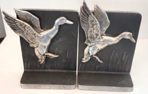 Vintage Mid Century Signed Bruce Fox Metal 3D in Flight Mallard Duck Bookends - Picture 1 of 9