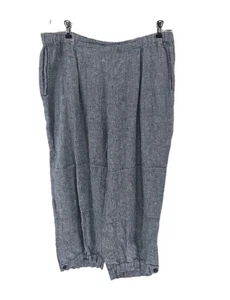 FLAX Linen Pants Medium Blue Crop Drawstring Elastic Waist Casual - Picture 1 of 4
