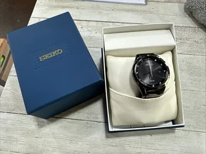 Seiko Men's Solar Black Dial / Black Bracelet Band Watch SNE243 - New - Picture 1 of 10