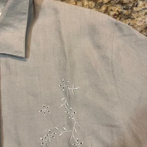 Vintage Outfit JPR Women’s Medium 100% Linen Blouse Top Button Up Beige Floral - Picture 1 of 8
