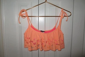 Joe Boxer Bikini Top Orange and Hot Pink with Butterfly Cutouts Size M - Picture 1 of 3