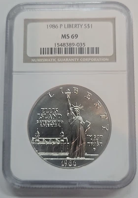 1986 P $1 Statue of Liberty Commemorative Silver One Dollar Coin NGC MS69 - Image 1 of 2