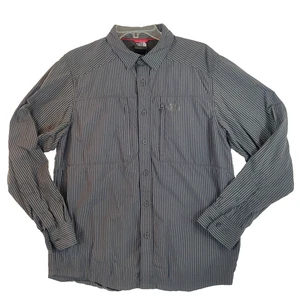 North Face Mens Black Stripe Button Down Shirt Size M Roll Tab LS Zip Pockets - Picture 1 of 14