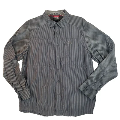 North Face Mens Black Stripe Button Down Shirt Size M Roll Tab LS Zip Pockets - Image 1 of 4