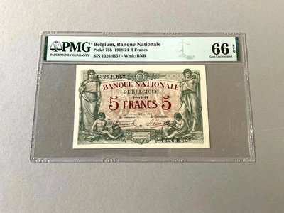 Belgium 5 Francs P-75b 1919  PMG 66 EPQ - Image 1 of 4