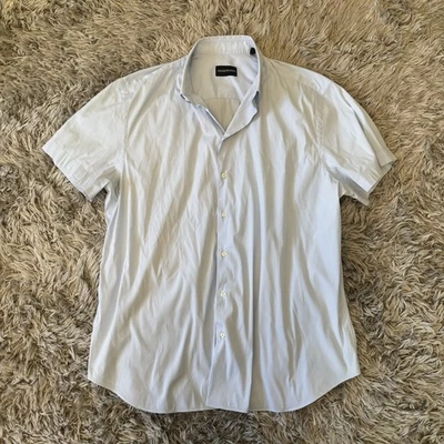 Camisa Hombre Emporio Armani Azul Claro Manga Corta Abotonada. Talla 45/18 Foto 1 de 4