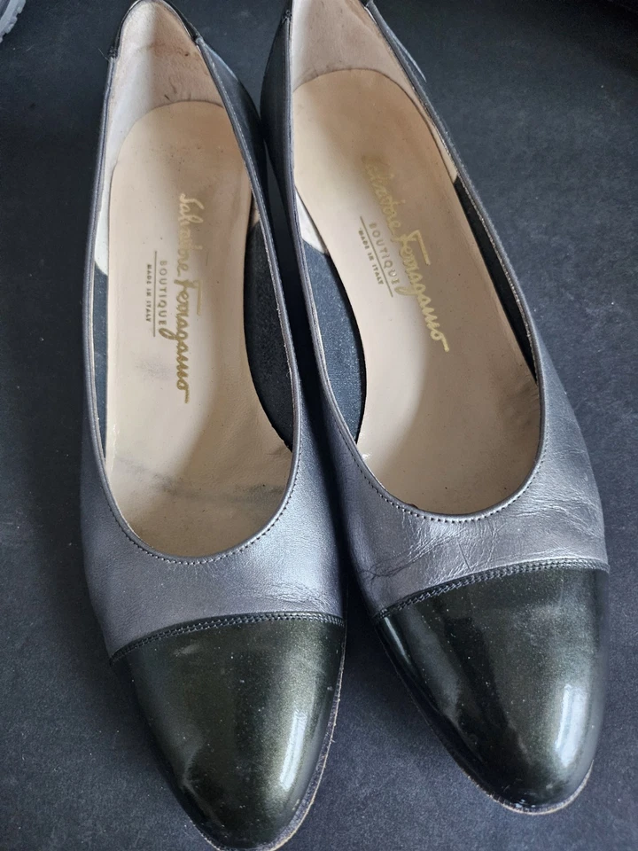 SALVATORE FERRAGAMO - ZAPATOS DE SALÓN NEGRO/GRIS METÁLICO TALLA. 8,5 B Foto 1 de 1