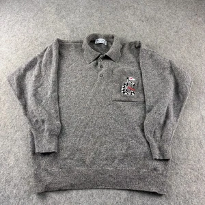 Vintage Burberrys Jumper Mens Large Grey Logo 100% Lambswool Scotland Size 42 - Picture 1 of 12