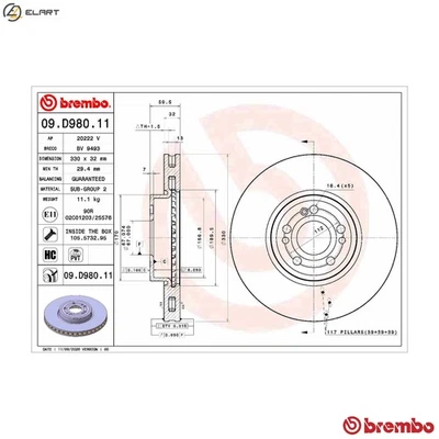 2x BRAKE DISC 09.D980.11 FOR MERCEDES-BENZ OM 654.820 2.0L OM 654.920 2.0L 4cyl - Image 1 of 4