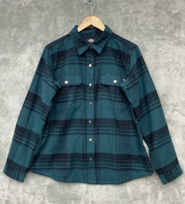 Dickies女式大号重型法兰绒衬衫肘贴扣绿色黑色 — 第 1/4 张图片