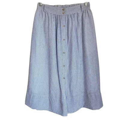 Abercrombie & Fitch Falda Midi Completa Rayas Algodón Lino Mezcla Azul Blanco Talla S Foto 1 de 4