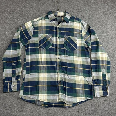 Camisa estoica para hombre mediana verde azul a cuadros botón delantero manga larga algodón elástico Foto 1 de 4