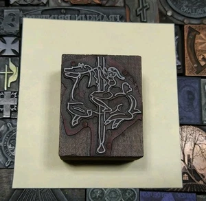 Antique VTG Merry Go Round Carousel Horse Letterpress Print Type Ornament Block - Picture 1 of 2