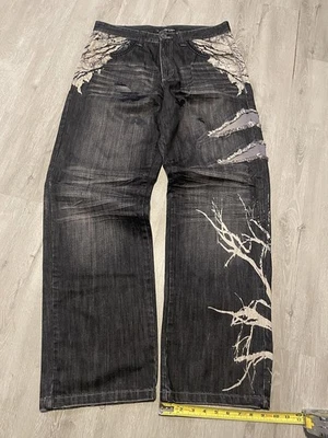 Miskeen Originals Vintage Y2K Lightning Bolt Denim Blue Jeans Mens Size 34 x 34 - Image 1 of 4
