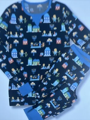 Новый мужской синий пижамный набор Family Sleep Hanukkah Menorah Dreidel Lion размер L - Изображение 1 из 2