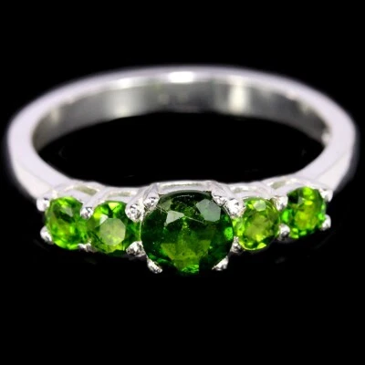 NATURAL AAA GREEN CHROME DIOPSIDE ROUND STERLING 925 SILVER RING SIZE 7.5 - Image 1 of 4